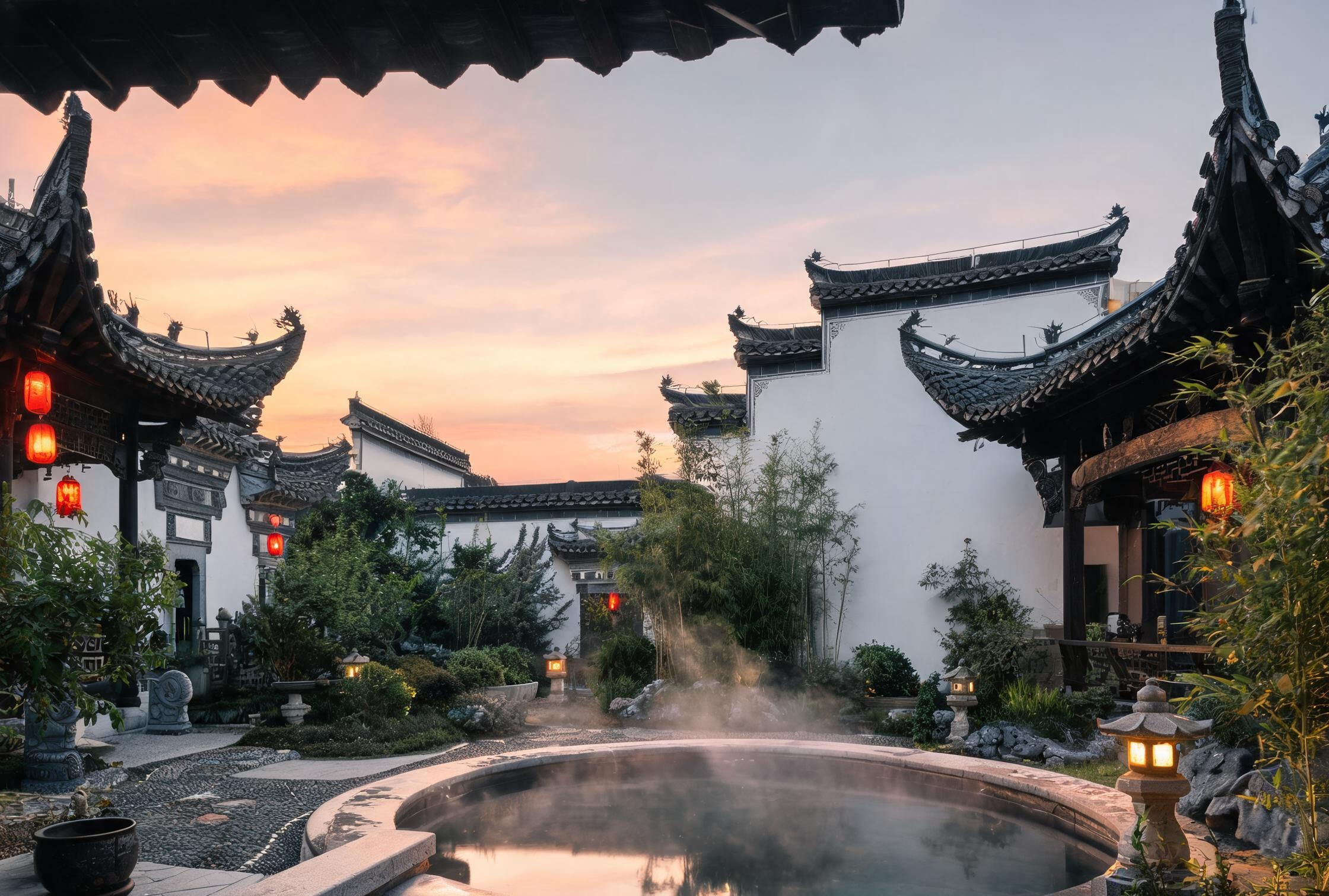 飞檐庭院户外汤院